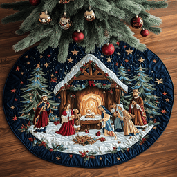 Faith God Quilted Tree Skirt Warm Winter Home Merch