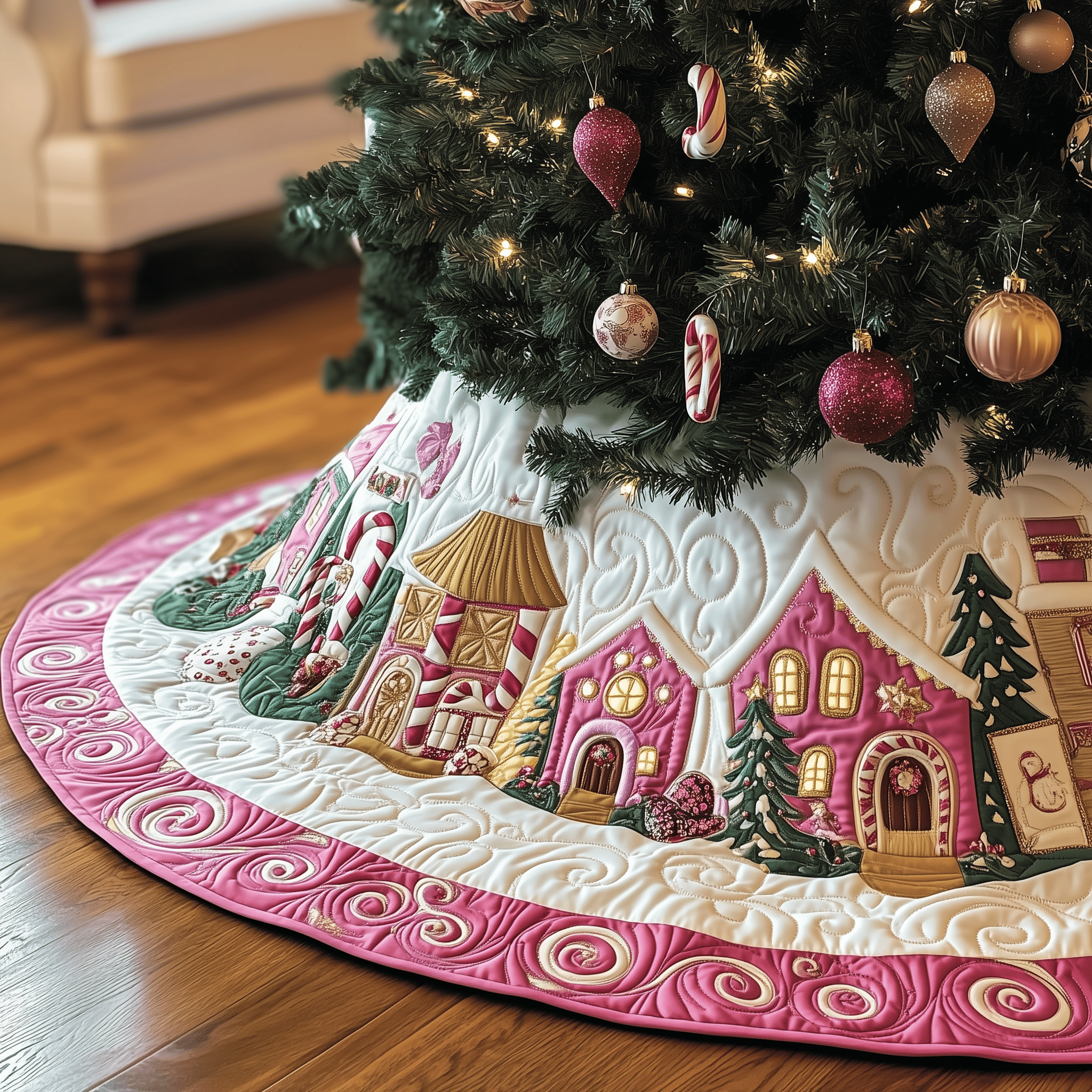 Christmas Village Quilted Tree Skirt Joyful Home Merch Collection