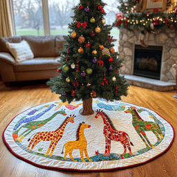 Colorful Giraffes Christmas Quilted Tree Skirt Heartfelt Gift Merch For Mom