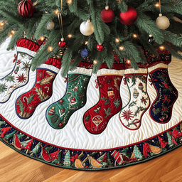 Christmas Stocking Quilted Tree Skirt Stylish Holiday Decor Gift Merch