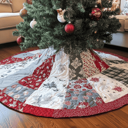 Classic Red White Patchwork Quilted Tree Skirt Holiday Tree Skirt Must-Have