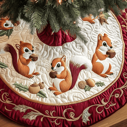 Christmas Squirrel Quilted Tree Skirt Warm Gift Merch For Family