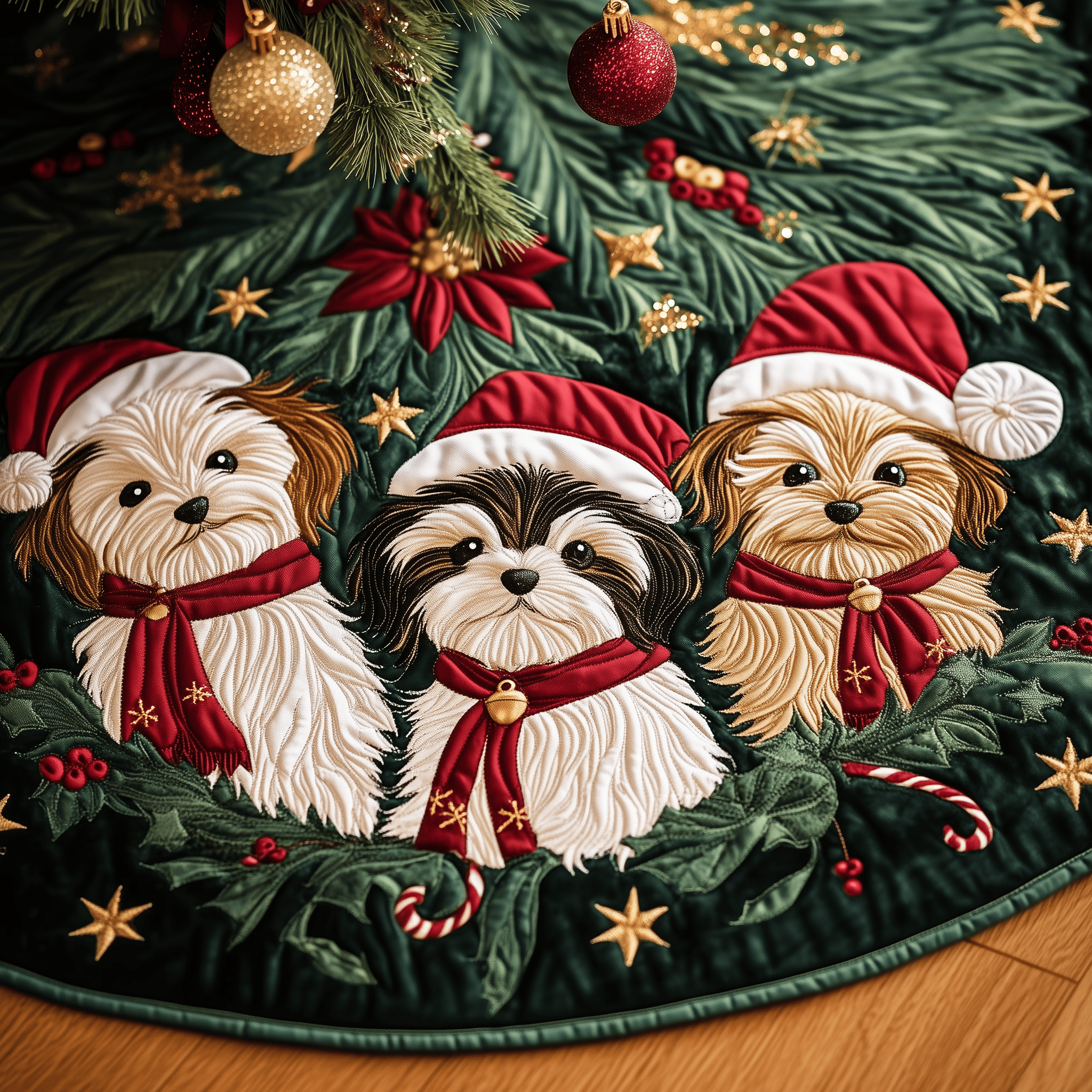 Christmas Yorkie Quilted Tree Skirt Joyful Holiday Season Gift Merch