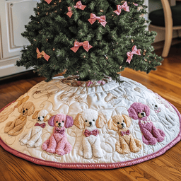 Christmas Poodle Quilted Tree Skirt Lovely Gift Merch For Couples