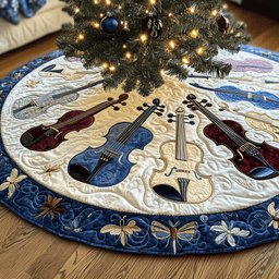 Festive Blue Violins Quilted Tree Skirt Heartwarming Family Gathering Merch