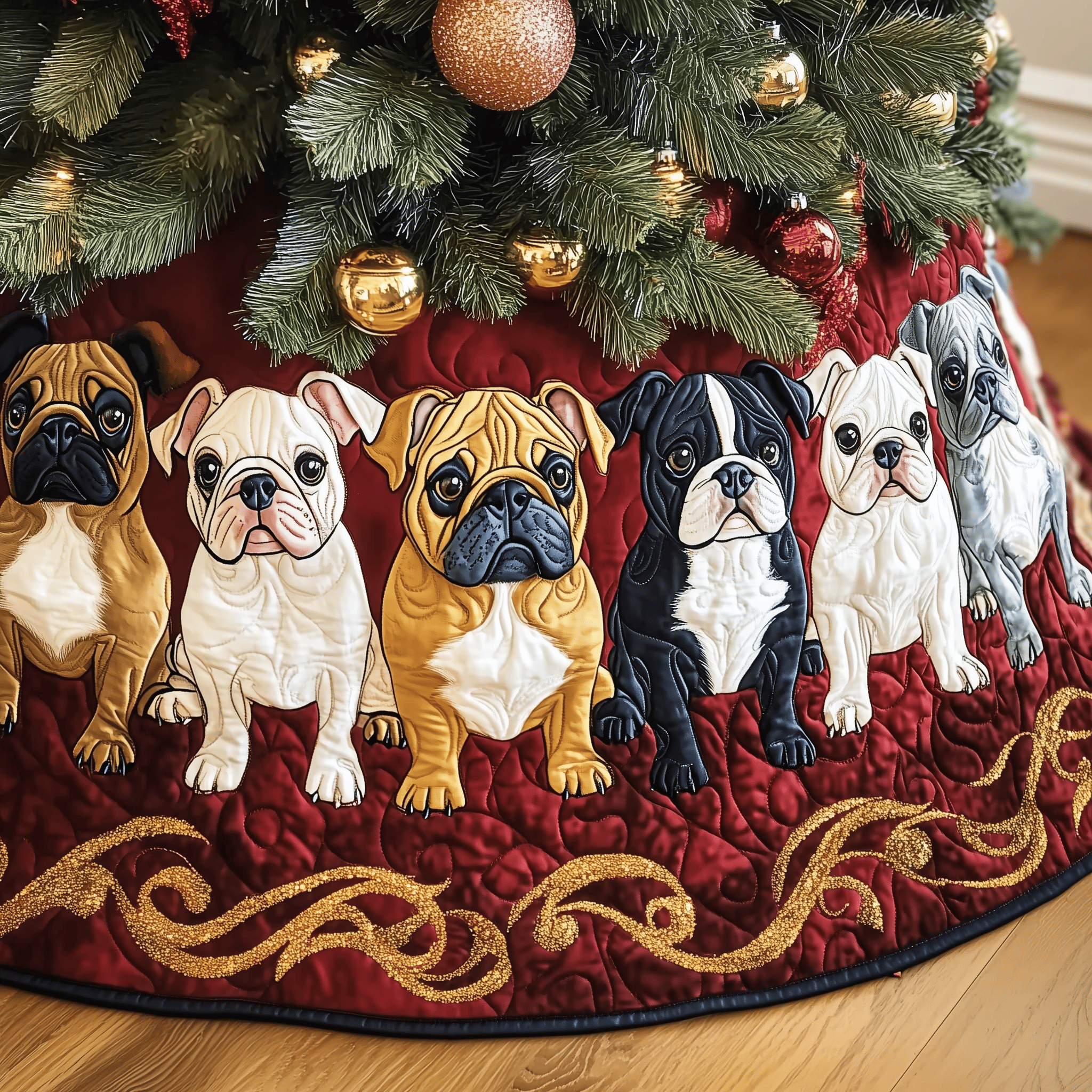Festive Bulldog Quilted Tree Skirt Beautiful Christmas Tree Skirt Merch