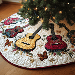 Festive Acoustic Guitars Quilted Tree Skirt Joyful Holiday Season Gift Merch