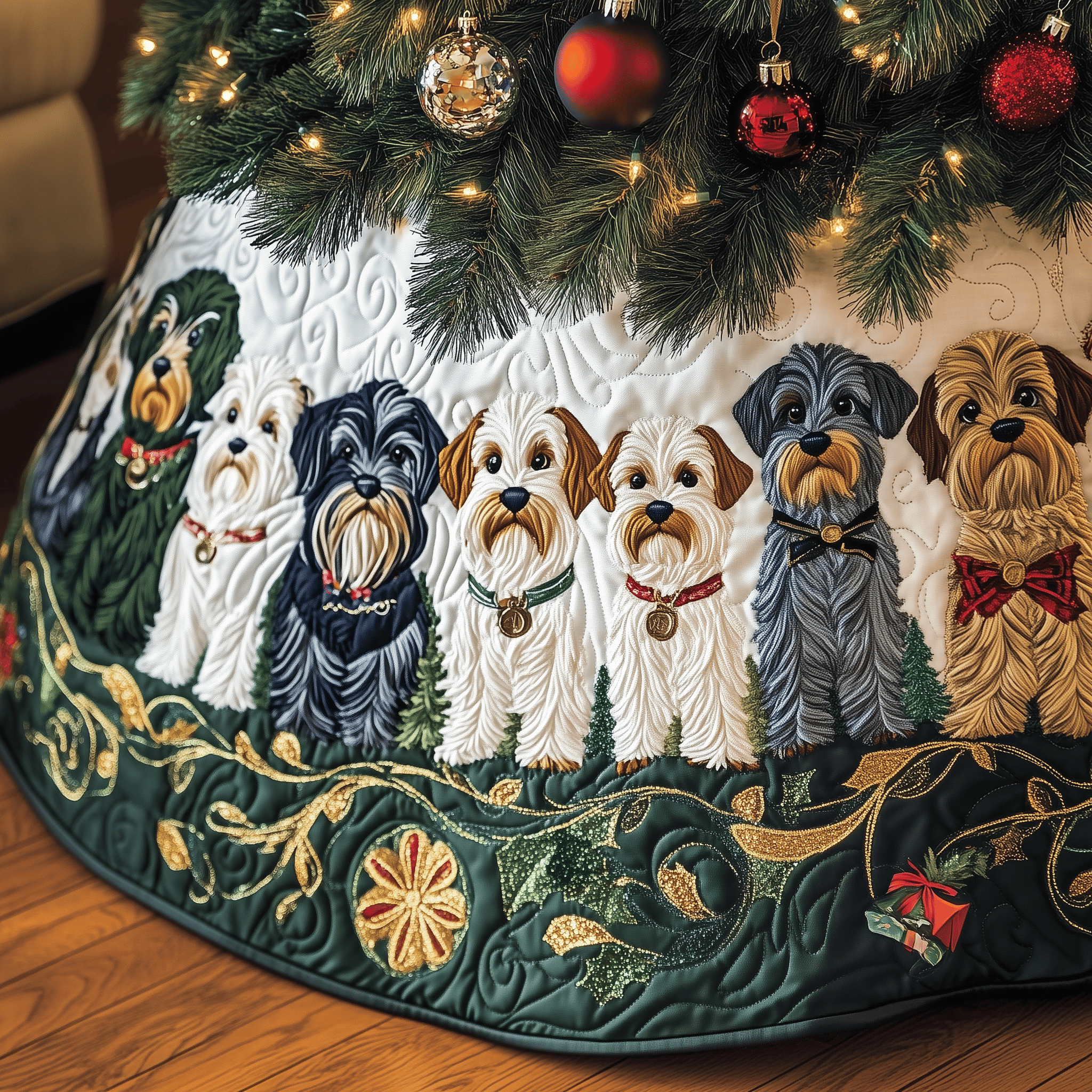 Christmas Schnauzer Quilted Tree Skirt Holiday Gift Merch