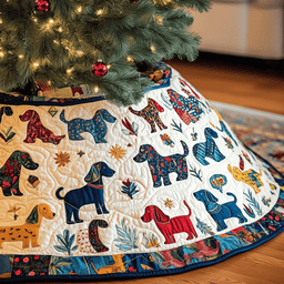 Playful Dachshund Quilted Tree Skirt Charming Tree Skirt Gift Idea