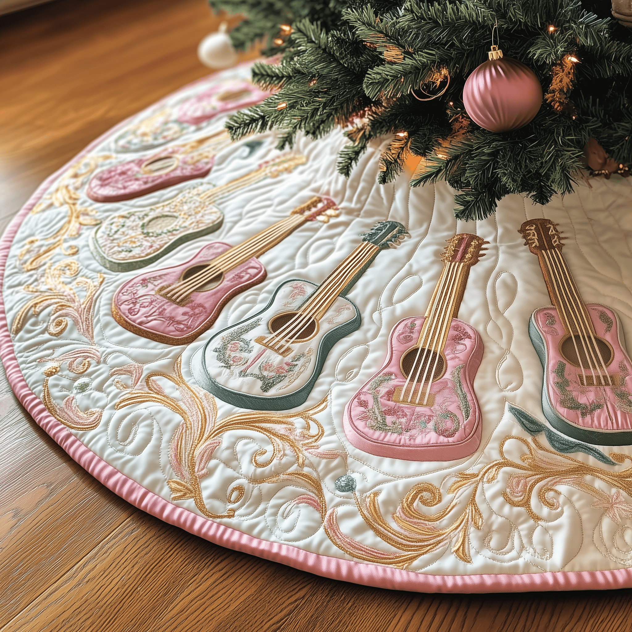 Festive Pinky Ukulele Quilted Tree Skirt Heartwarming Father�s Day Gift Merch