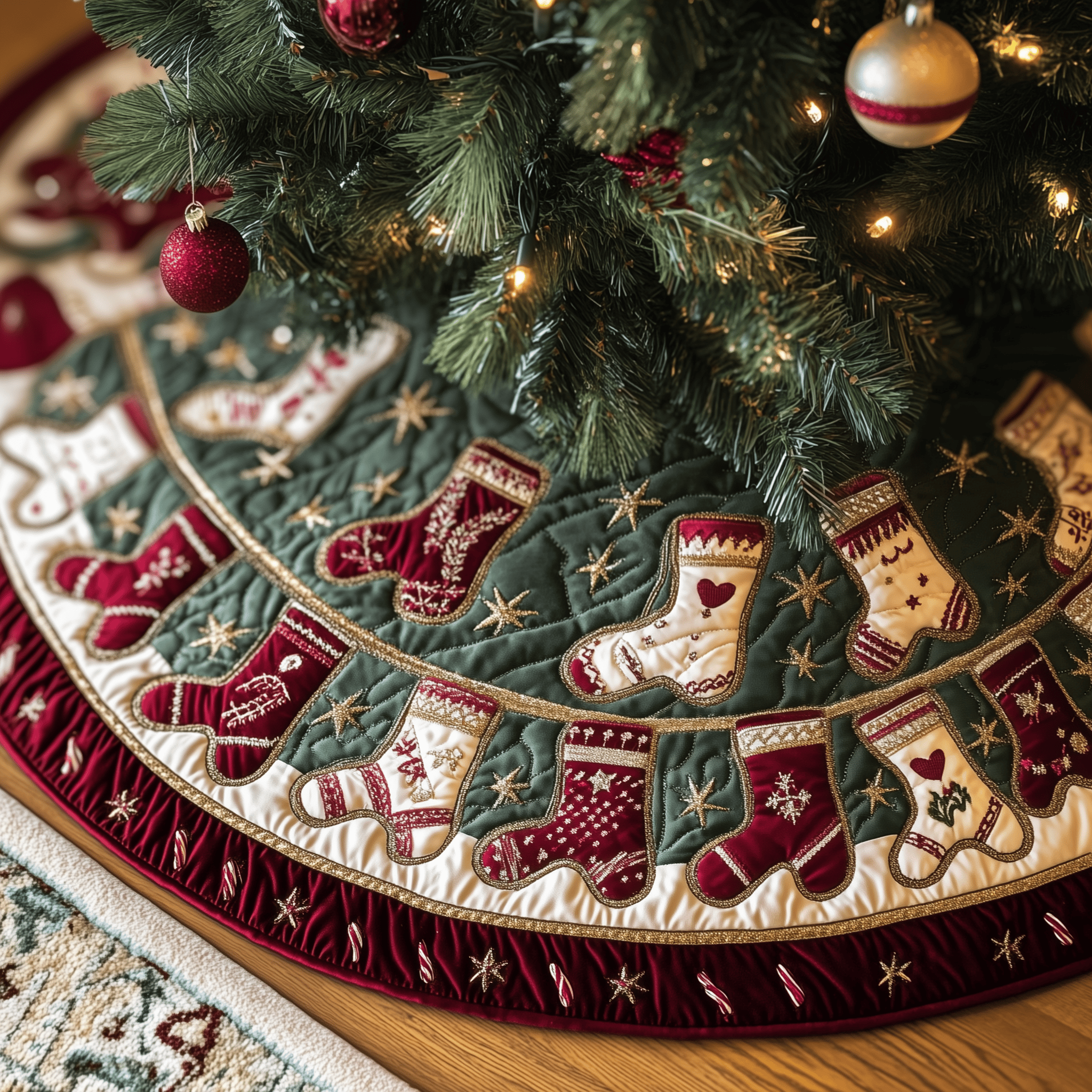 Christmas Stockings Quilted Tree Skirt Joyful Home Merch Collection