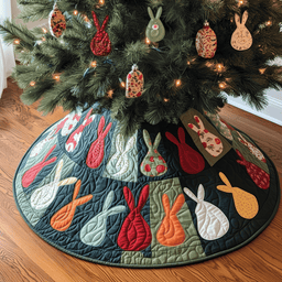 Christmas Rabbit Quilted Tree Skirt Festive Living Room Merch