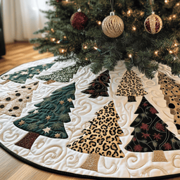 Festive Leopard Christmas Tree Quilted Tree Skirt Magical Christmas Spirit Merch