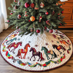 Festive Horses Quilted Tree Skirt Heartfelt Gift Merch For Mom