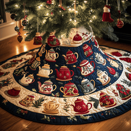 Festive Teapot Quilted Tree Skirt Perfect Tree Skirt Decoration Merch