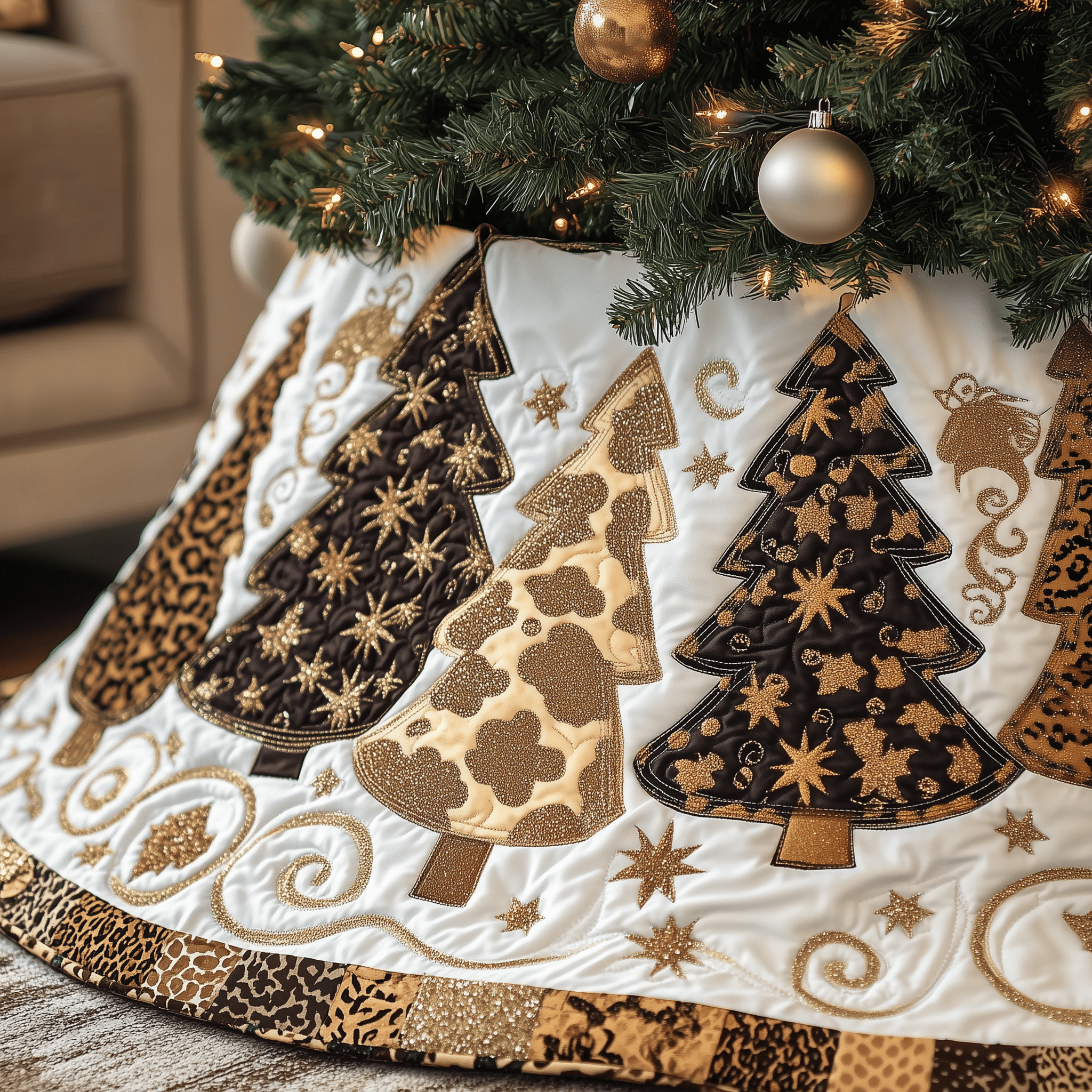 Festive Leopard Christmas Tree Quilted Tree Skirt Perfect Tree Skirt Decoration Merch