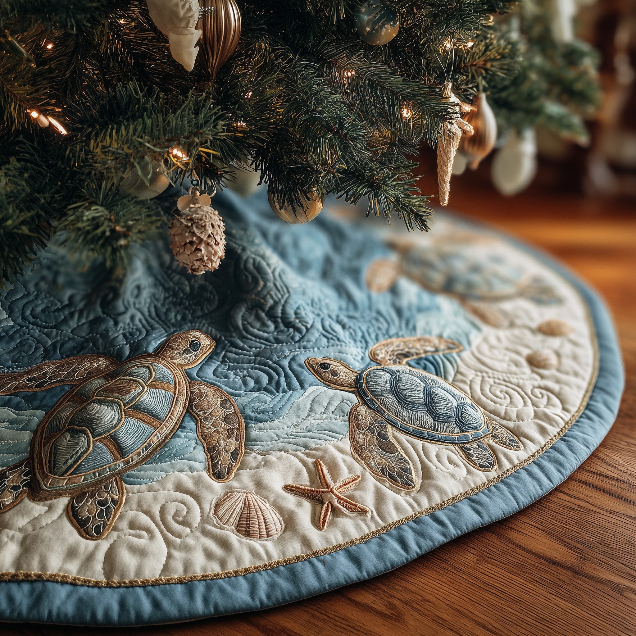 Sea Turtle Quilted Tree Skirt Charming Thanksgiving Gift Merch