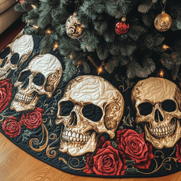 Vintage Floral Skull Quilted Tree Skirt Charming Holiday Home Merch
