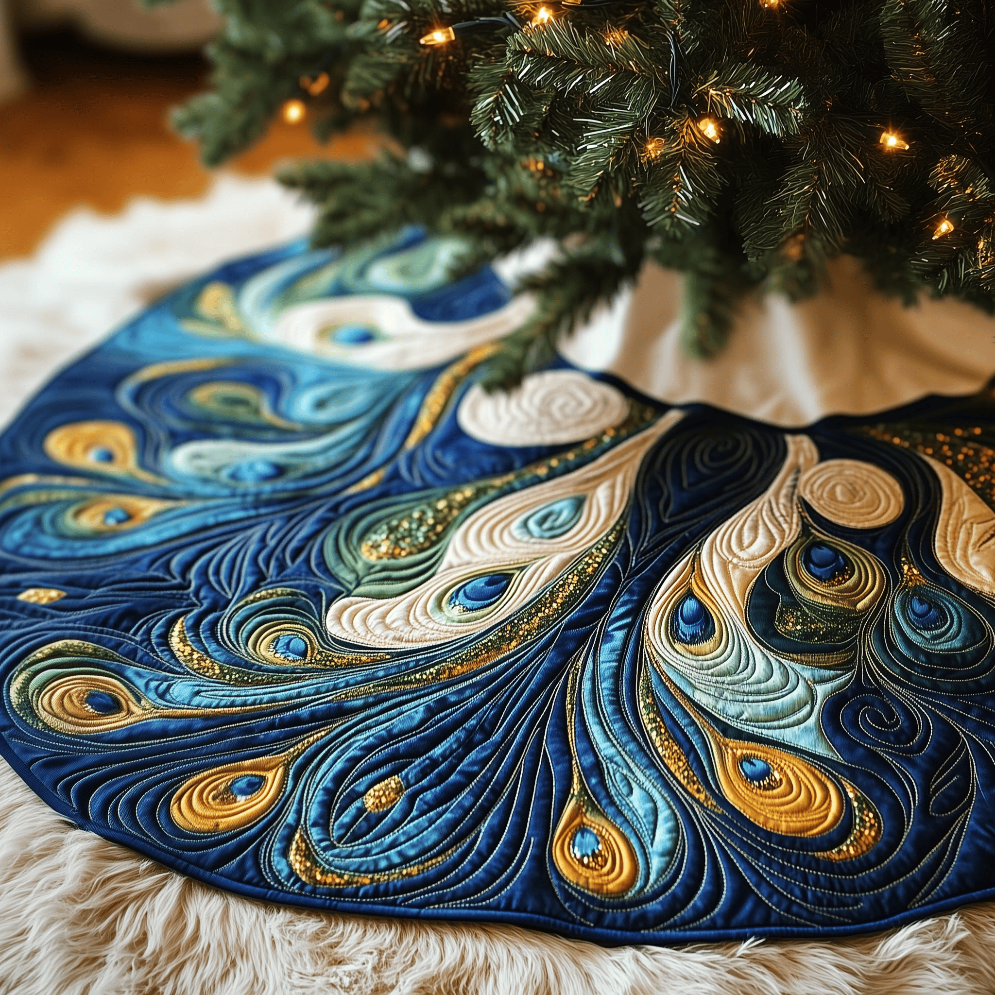 Peacock Quilted Tree Skirt Holiday Gift Merch