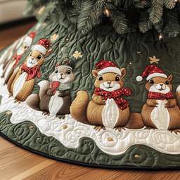 Festive Squirrel Quilted Tree Skirt Heartwarming Family Gathering Merch