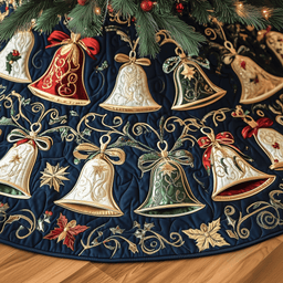 Vintage Christmas Bells Quilted Tree Skirt Adorable Easter Gift Merch