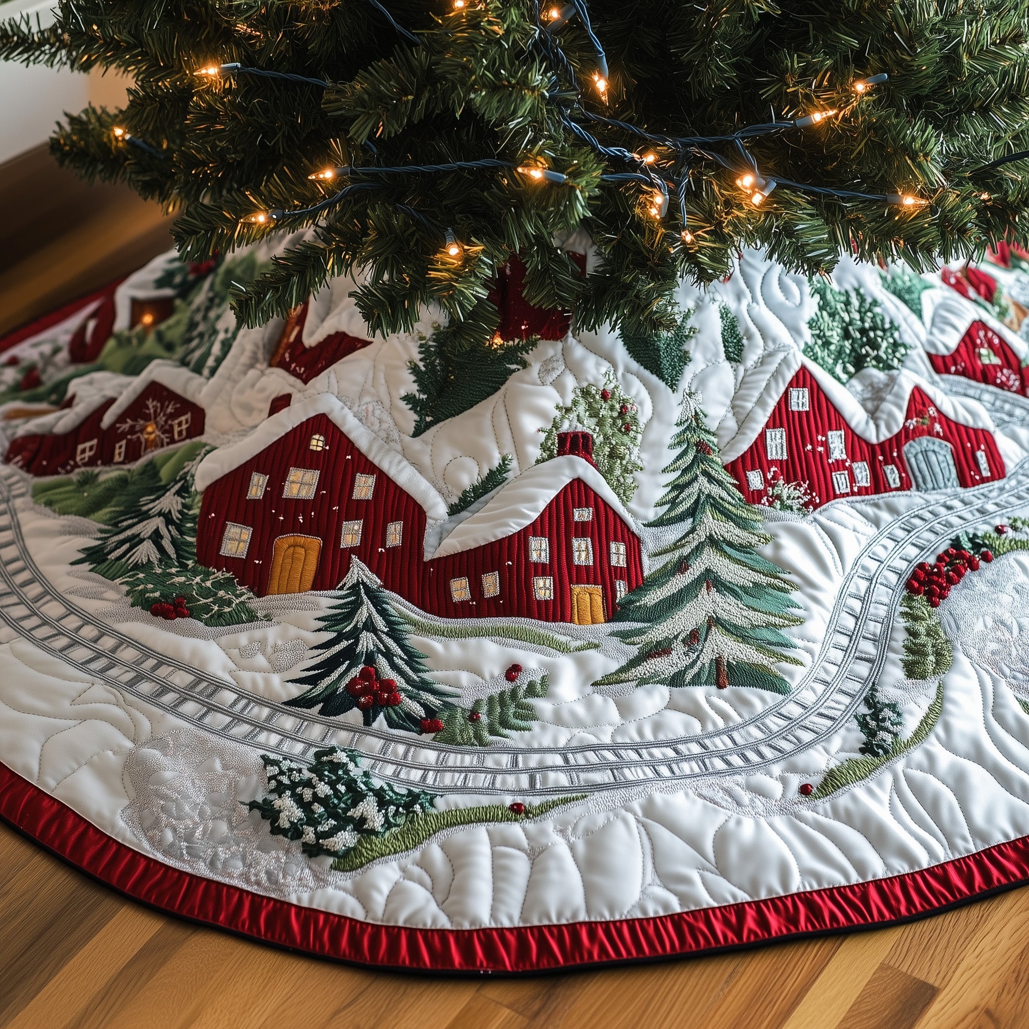 Winter Town Glow Quilted Tree Skirt Heartwarming Father�s Day Gift Merch