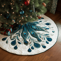 Peacock Feather Quilted Tree Skirt Cozy Tree Skirt For Holiday Decor