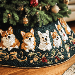 Joyful Christmas Corgi Quilted Tree Skirt Best Gift Merch For Him