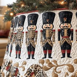 Festive Leopard Nutcracker Quilted Tree Skirt Elegant Christmas Tree Decor Merch