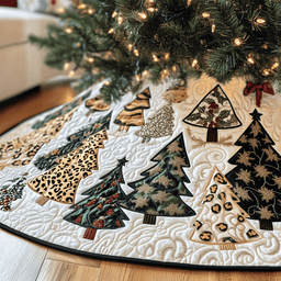 Festive Leopard Christmas Tree Quilted Tree Skirt Warm Winter Home Merch