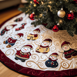 Jolly Snowman Quilted Tree Skirt Holiday Gift Merch