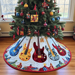 Festive Guitars Quilted Tree Skirt Joyful Holiday Season Gift Merch