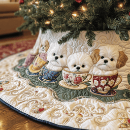 Vintage Bichon Frise In Teacup Quilted Tree Skirt Festive Tree Skirt Gift Choice