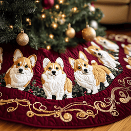 Joyful Christmas Corgi Quilted Tree Skirt Thoughtful Gift Merch For Dad