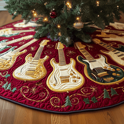 Festive Gold Guitar Quilted Tree Skirt Heartwarming Father�s Day Gift Merch