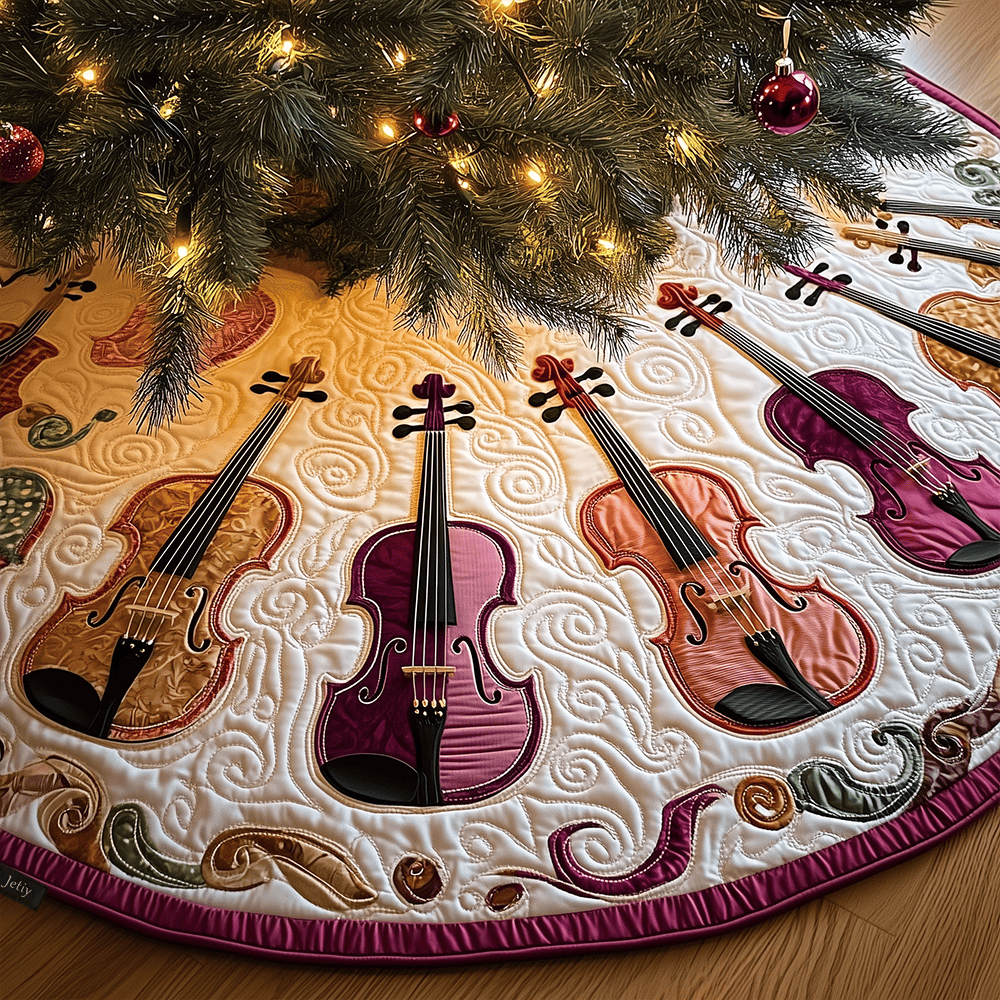 Joyful Pink Violins Quilted Tree Skirt Charming Holiday Home Merch