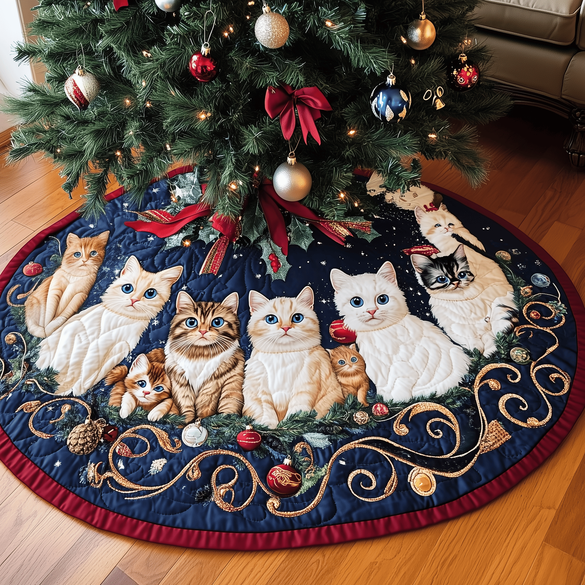 Festive Cat Quilted Tree Skirt Thoughtful Valentine�s Day Gift Merch