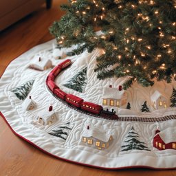 Snow Railway Quilted Tree Skirt Heartwarming Father�s Day Gift Merch