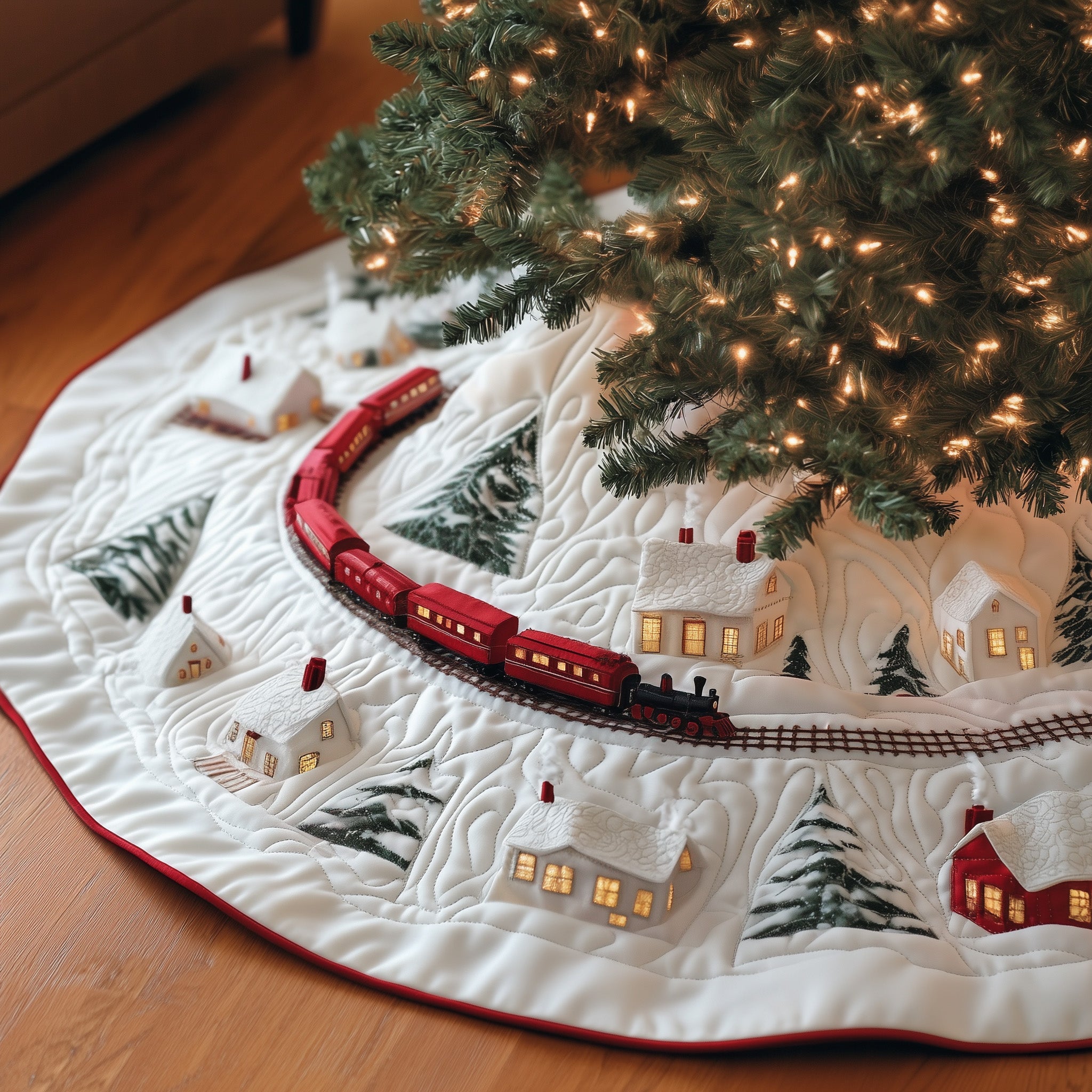 Snow Railway Quilted Tree Skirt Heartwarming Father�s Day Gift Merch