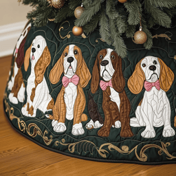 Joyful Basset Hound Quilted Tree Skirt Warm Gift Merch For Family