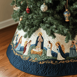 Nativity Scene Quilted Tree Skirt Magical Christmas Spirit Merch