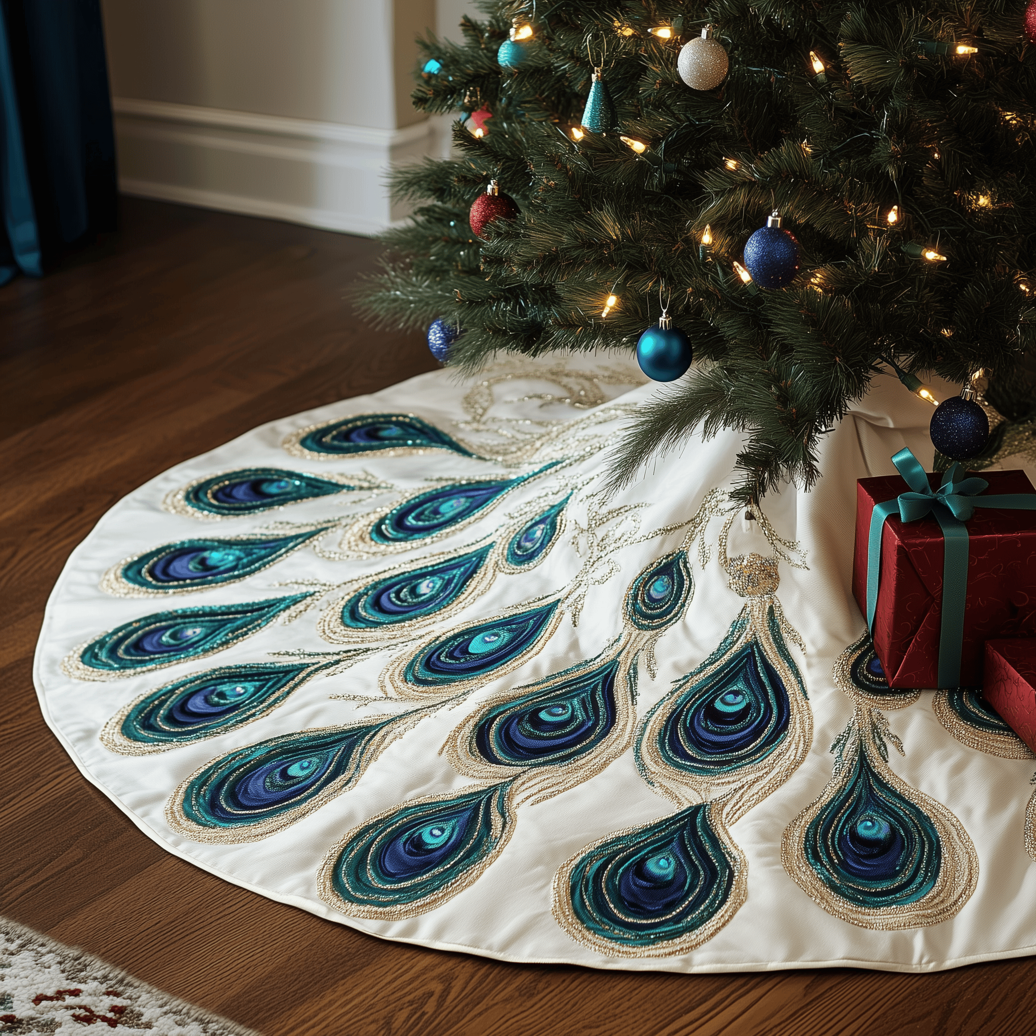 Peacock Feather Quilted Tree Skirt Joyful Home Merch Collection