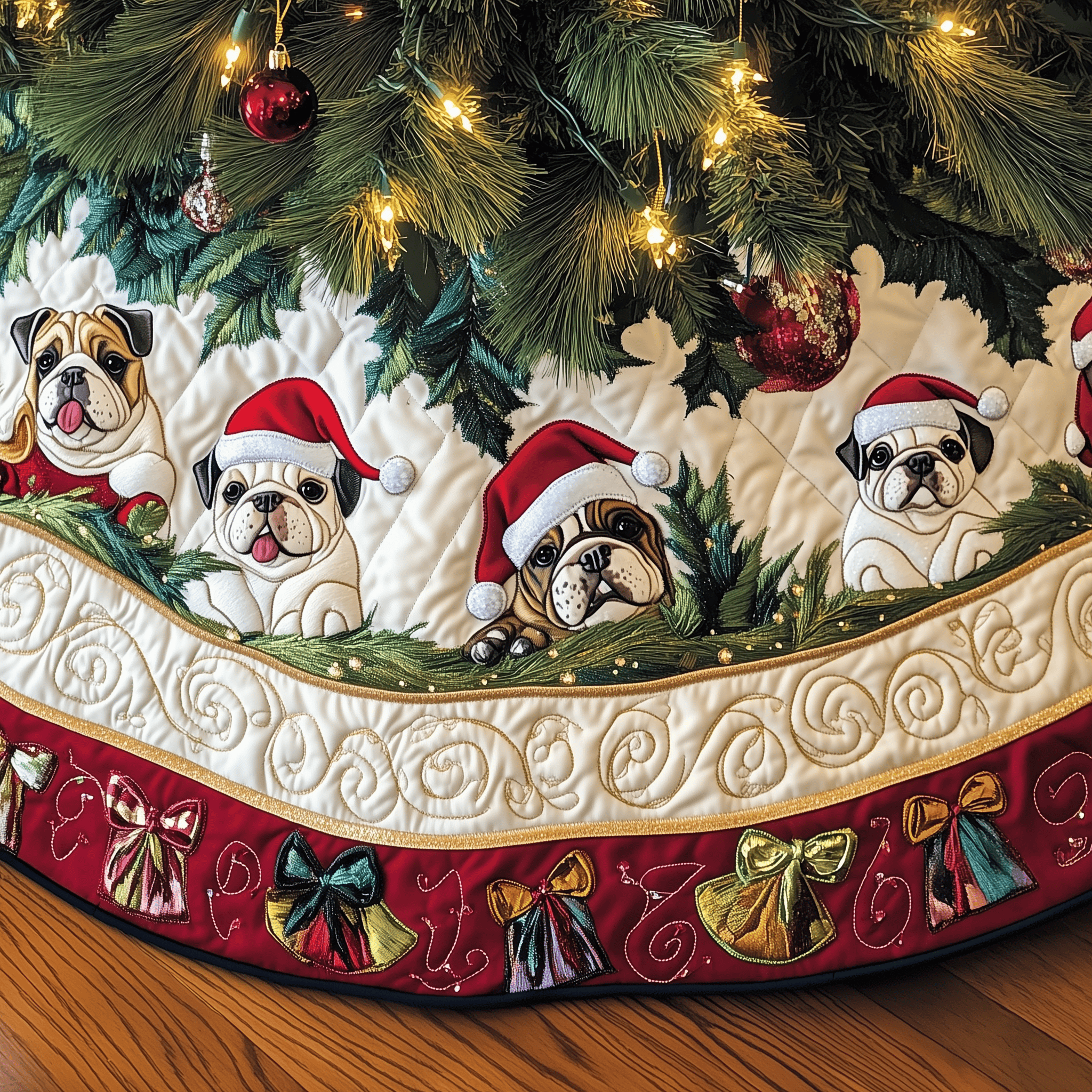 Festive English Bulldog Quilted Tree Skirt Best Gift Merch For Him