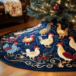 Festive Chicken Quilted Tree Skirt Charming Holiday Home Merch