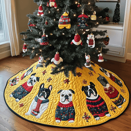 Playful French Bulldog Christmas Quilted Tree Skirt Festive Tree Skirt Gift Choice