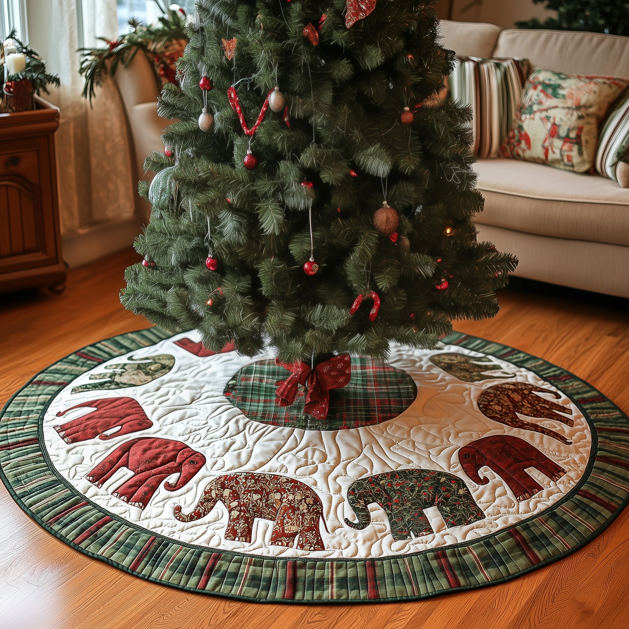 Rustic Elephant Quilted Tree Skirt Joyful Home Merch Collection