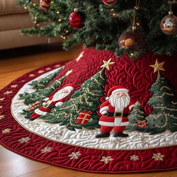 Ho Ho Ho Quilted Tree Skirt Elegant Christmas Tree Decor Merch