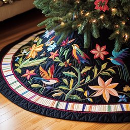 Festive Wings Quilted Tree Skirt Warm Winter Home Merch