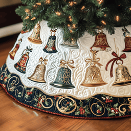 Vintage Christmas Bells Quilted Tree Skirt Best New Year Gift Merch