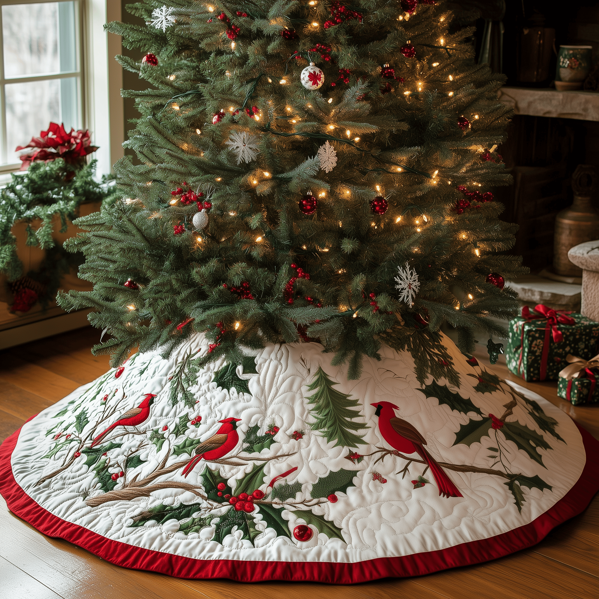 Red Cardinal Quilted Tree Skirt Thoughtful Valentine�s Day Gift Merch